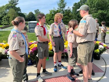 Flags placed at Alexandria National Cemetery in Alexandria, Virginia with the help of the National Capitol Area Council scouts in honor of fallen servicemembers.