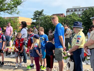 Flags placed at Alexandria National Cemetery in Alexandria, Virginia with the help of the National Capitol Area Council scouts in honor of fallen servicemembers.