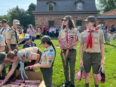 Flags placed at Alexandria National Cemetery in Alexandria, Virginia with the help of the National Capitol Area Council scouts in honor of fallen servicemembers.